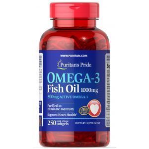 Ulei de pește Omega-3, Puritan's Pride, 1000 mg, 300 mg activ, 250 capsule