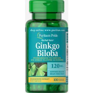 Гинкго Билоба, Ginkgo Biloba Standardized Extract, Puritan's Pride,120 мг, 100 капсул 