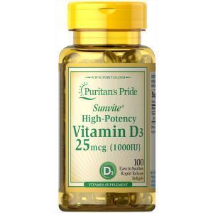 Vitamina D3, Puritan's Pride, Vitamina D3, 1000 UI, 100 capsule