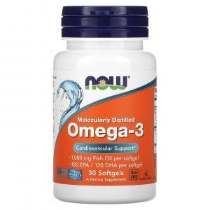 Омега-3, Omega-3, Now Foods, 180 ЭПК/ 120 ДГК, 30 гелевых капсул
