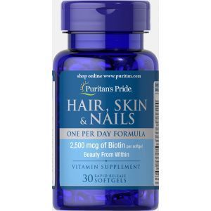 Формула для волос, кожи, ногтей, Hair, Skin & Nails One Per Day Formula, Puritan's Pride, 30 капсул 