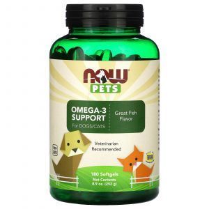 Омега-3 для кошек и собак, Omega-3 for Dogs/Cat, Now Foods, 180 капсул 