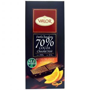 Темный шоколад с 70% какао и апельсином, Dark Chocolate, Valor, 100 г