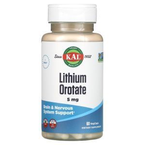 Литий, Lithium Orotate, KAL, 5 мг, 60 кап.