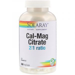 Кальций и магний + витамин Д, Cal-Mag Citrate 2:1, Solaray, 360 капсул (Default)