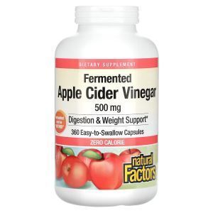 Ферментированный яблочный уксус, для пищеварения и снижения веса, Natural Factors, 500 мг, 90 капсул