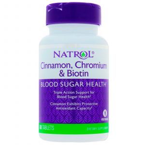 Корица для снижения сахара, Cinnamon Biotin Chromium, Natrol, 60 таблет