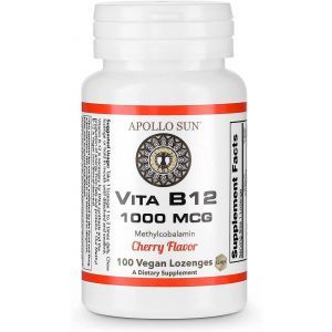 Витамин B12, Vita B12, APOLLO SUN, 1000 мкг, вкус вишни, 100 веганских леденцов
