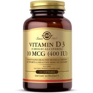 Витамин Д3, Vitamin D3, Solgar, 10 мкг (400 МЕ), 100 гелевых капсул