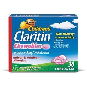 Кларитин для детей, Children's Claritin, антигистаминное средство без сонливости, вкус жвачки, 5 мг, 30 жевательных таблеток
