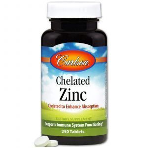 Цинк хелатный, Chelated Zinc, Carlson Labs, 250 таблето