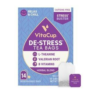 Травяной чай с витаминами, валерианой и тиамином, De-Stress Tea Bags, VitaCup, 14 шт