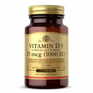 Vitamina D3 (colecalciferol), vitamina D3, Solgar, 25 mcg (1000 UI), 90 comprimate