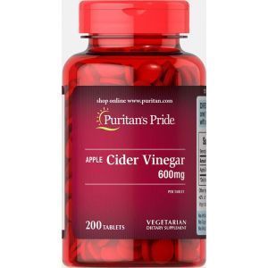 Яблочный уксус, Apple Cider Vinegar, Puritan's Pride, 600 мг, 200 таблеток
