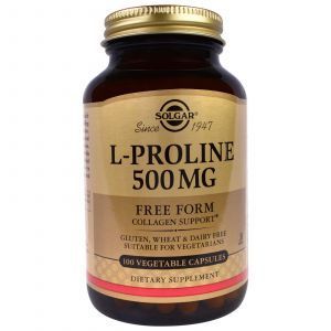 Пролин, L-Proline, Solgar, 500 мг, 100 капсу