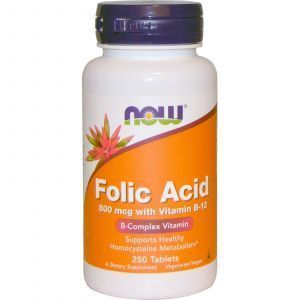 Acid folic Vitamina B-12, Now Foods, 800 mcg, 250 tablete