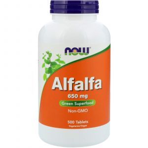 Альфальфа, Alfalfa, Now Foods, 650 мг, 500 таблето