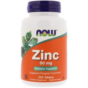 Цинк в таблетках, Zinc, Now Foods, 50 мг, 250 таб