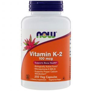 Витамин К2, Vitamin K2, Now Foods, 100 мкг, 250 капсу