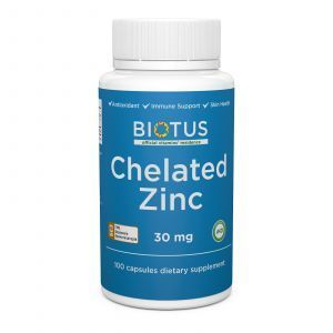 Хелатный цинк, Chelated Zinc, Biotus, 30 мг, 100 капсул