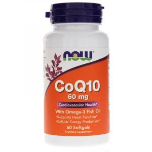Коэнзим Q10 с Омега-3, CoQ10, Now Foods, 60 мг, 60 гелевых капсул
