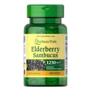 Черная бузина, Elderberry Sambucus, Puritan's Pride,1250 мкг, 60 гелевых капсул
