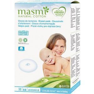 Прокладки гигиенические для груди из органического хлопка, Masmi, 30 шт