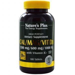 Кальций, магний и витамин D3, Cal/Mag/Vit D3, with Vitamin K2, Nature's Plus, 180 таблеток