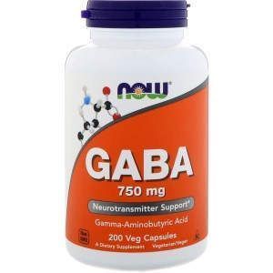 Гамма-аминомасляная кислота ГАМК, GABA, Now Foods, 750 мг, 200 капсул 