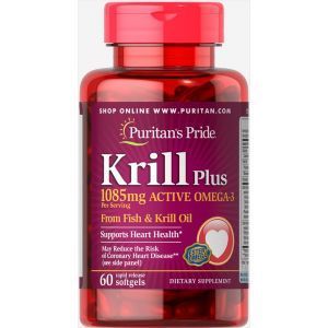 Масло криля плюс Омега-3, Krill Oil Plus, Puritan's Pride, 1085 мг, 60 гелевых капсул
