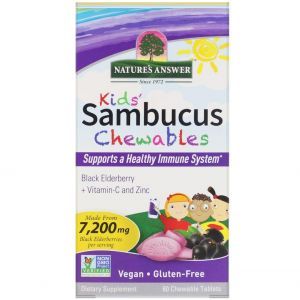Бузина для детей, Kid's Sambucus Chewables, Nature's Answer, 7,200 мг, 60 жевательных таблеток