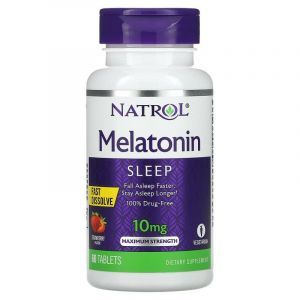 Мелатонин быстрого высвобождения (вкус клубники), Natrol, 10 мг, 60 таблеток