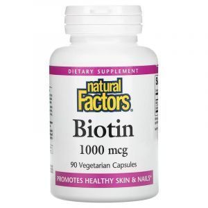 Биотин, Biotin, Natural Factors, 1000 мкг, 90 вегетарианских капсул
