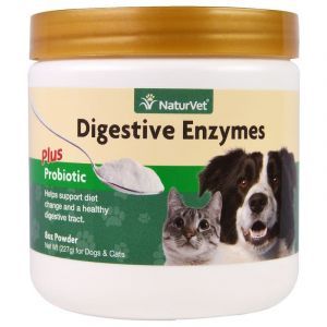 Пищеварительные ферменты плюс пробиотик, Digestive Enzymes Plus Probiotic, NaturVet, для собак и кошек, 227 г
