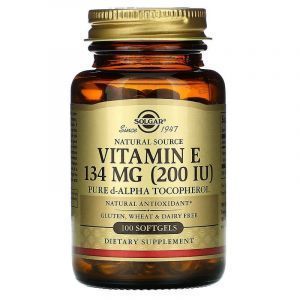 Витамин Е (d-альфа-токоферол), Vitamin E, Solgar, натуральный, 134 мг (200 МЕ), 100 гелевых капсул
