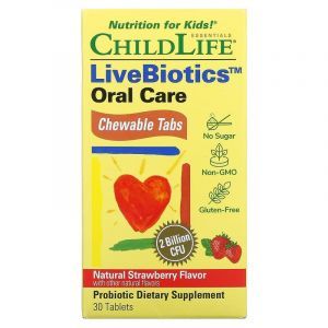 Пробиотик для полости рта, LiveBiotics, ChildLife, вкус клубники, 2 млрд КОЕ, 30 жевательных таблеток
