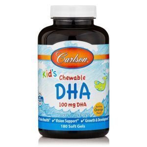 Ulei de pește pentru copii, DHA masticabil pentru copii, Carlson Labs, portocale, 100 mg, 180 capsule moi