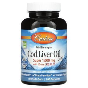 Рыбий жир из печени трески, Cod Liver Oil, Carlson Labs, норвежский, 1000 мг, 100 капсул