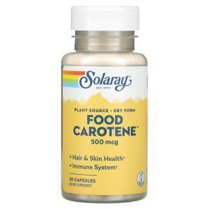 Бета-каротин, Food Carotene, Solaray, пищевой, 500 мкг, 30 капсул