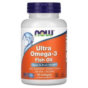 Супер омега 3, Ultra Omega-3, Now Foods, 500 EPA/250 DHA, 90 капсул с кишечнорастворимой оболочкой