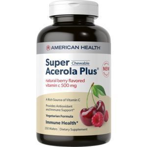 Ацерола плюс витамин С, Super Acerola Plus Vitamin C, American Health, вкус ягод, 500 мг, 250 жевательных вафель