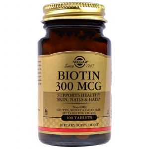 Биотин, Biotin, Solgar, 300 мкг, 100 таблеток