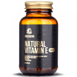 Витамин E, Vitamin E, Grassberg, 400 МЕ, натуральный, 60 капсул
