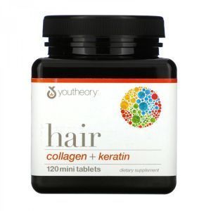 Colagen + Keratină pentru păr, păr, Colagen + Keratină, Youtheory, 120 mini tablete